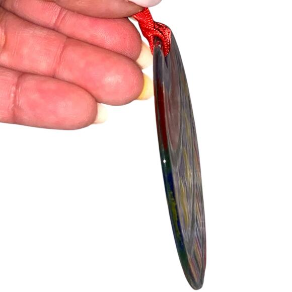 Peggy Karr Christmas Ornament Ball Stars Bars Fused Glass Holiday - Picture 4 of 12